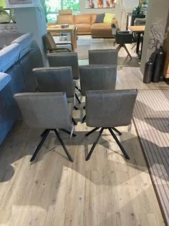 Natura Stuhlsets|6er Set Stuhl Cambridge Leder Rebound 401 RBND Taupe Grau Gestell Metall Schwarz Pulverbeschichtet