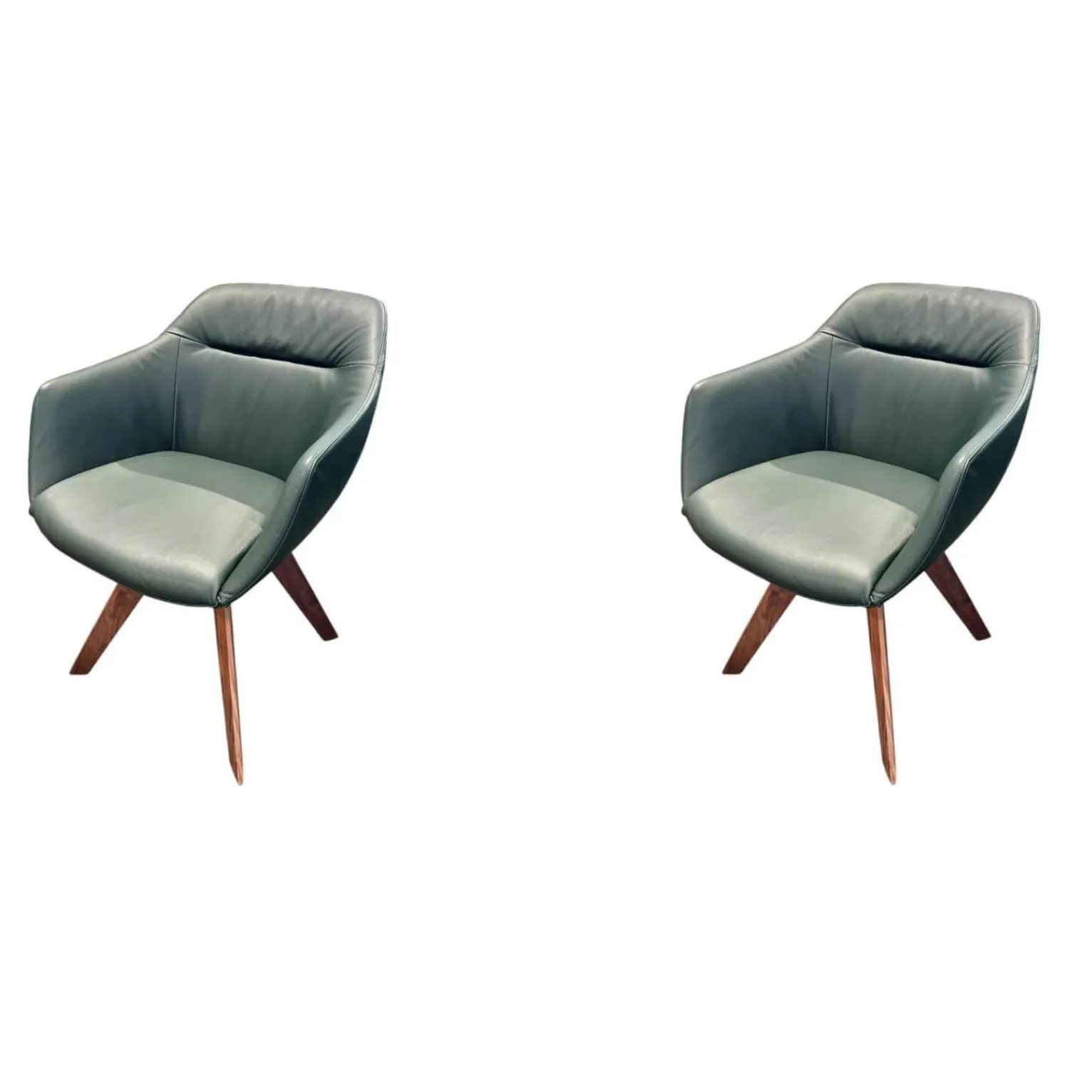 Bielefelder Werkstätten Stuhlsets|2er Set Stuhl Cara Leder Normandie Grün Holzgestell Massiv Nussbaum Geölt