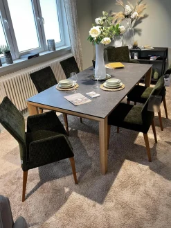 Natura Stuhlsets|6er Set Stuhl Carry Stoff Chaves Forest Grün Gestell Eiche 32 Geölt