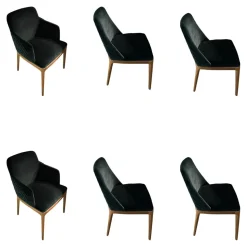 Riva1920 Stuhlsets|6er Set Stuhl Cloe Stoff Harald Smaragd Grün Rücken Gesteppt Füße Nussbaum Geölt