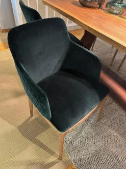 Riva1920 Stuhlsets|6er Set Stuhl Cloe Stoff Harald Smaragd Grün Rücken Gesteppt Füße Nussbaum Geölt