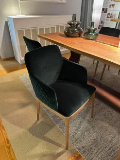 Riva1920 Stuhlsets|6er Set Stuhl Cloe Stoff Harald Smaragd Grün Rücken Gesteppt Füße Nussbaum Geölt