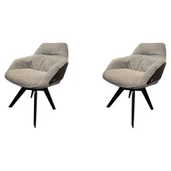 Bielefelder Werkstätten Stuhlsets|2er Set Stuhl Daron Dining Außen Leder Normandie 1 Schwarz Innen Stoff Yoko BW1727 191 Schwarz Weiß Holzgestell Eiche Massiv Schwarz Gebeizt