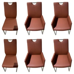 Carega Design Stuhlsets|6er Set Stuhl Emma Leder Toledo II Terra Braun Gestell Edelstahl Quadratisch
