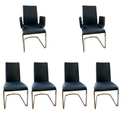 Team 7 Stuhlsets|6er Set Stuhl F1 Leder 70240 Schwarz Gestell Stahl Verchromt Glänzend