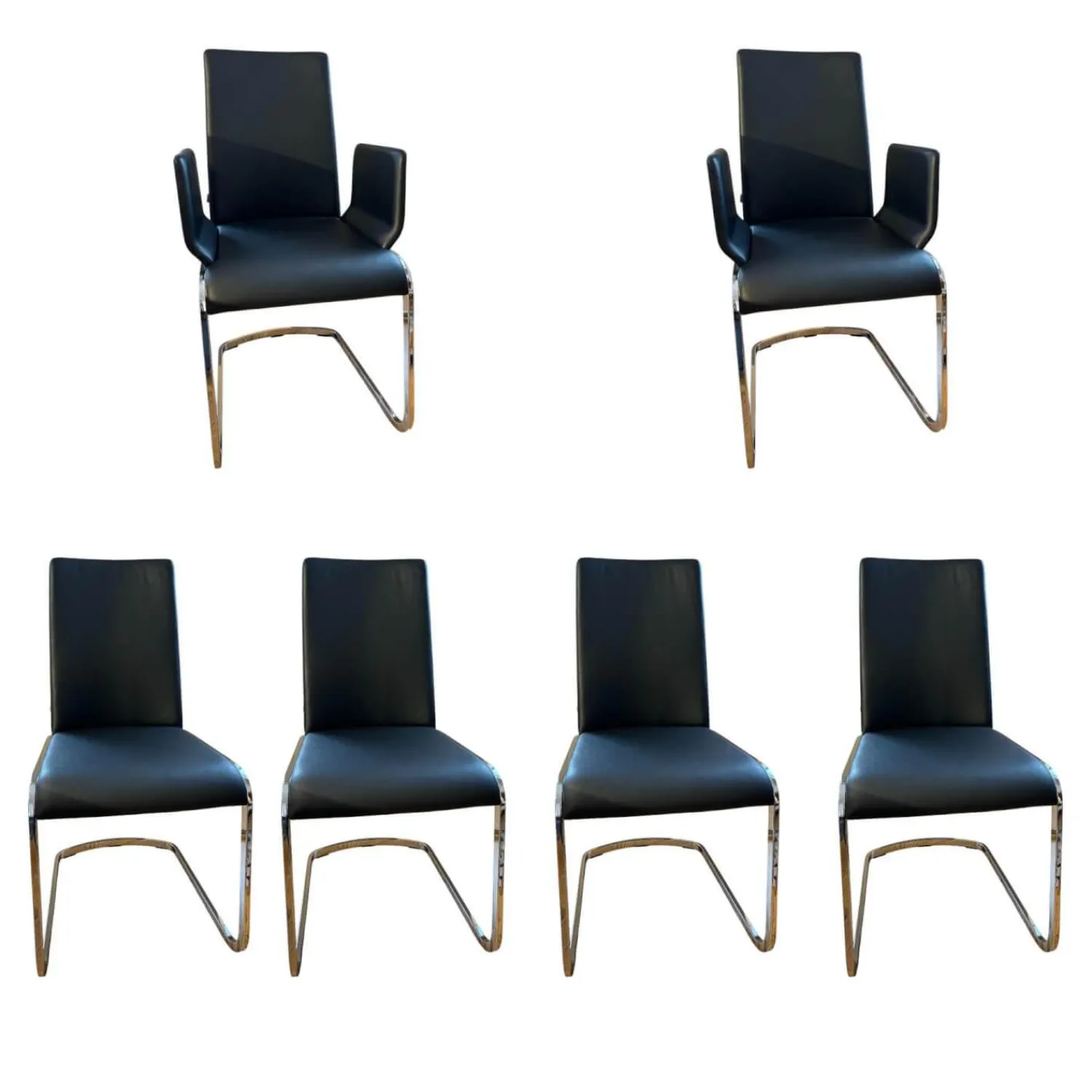 Team 7 Stuhlsets|6er Set Stuhl F1 Leder 70240 Schwarz Gestell Stahl Verchromt Glänzend