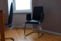 Team 7 Stuhlsets|6er Set Stuhl F1 Leder 70240 Schwarz Gestell Stahl Verchromt Glänzend