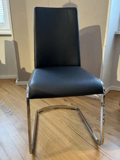 Team 7 Stuhlsets|6er Set Stuhl F1 Leder 70240 Schwarz Gestell Stahl Verchromt Glänzend