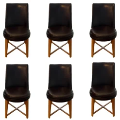 Flexform Stuhlsets|6er Set Stuhl Feel Good CM 48 Leder Pelle 41 Braun Gestell Canaletto Nussbaum