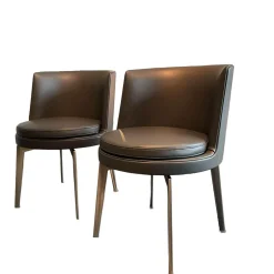 Flexform Stuhlsets|2-er Set Stuhl Feel Good Leder Grau Gestell Silber