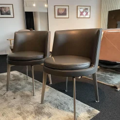 Flexform Stuhlsets|2-er Set Stuhl Feel Good Leder Grau Gestell Silber