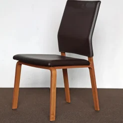 COR Stuhlsets|2er Set Stuhl Fino Ohne Armlehnen Mit Hoher Rückenlehne Leder 216 Braun Gestell Holz Nuss Natur Mit Filzgleitern