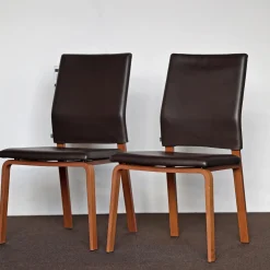 COR Stuhlsets|2er Set Stuhl Fino Ohne Armlehnen Mit Hoher Rückenlehne Leder 216 Braun Gestell Holz Nuss Natur Mit Filzgleitern