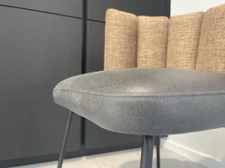 KFF Stuhlsets|4er Set Stuhl Gaia Sitzfläche Leder Rawhide 356 Schwarz Rücken Stoff Picasso 5363 Gold Braun 4 Fuß Rundrohrgestell Metall Schwarz