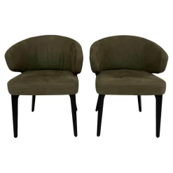 Werther Stuhlsets|2er Set Stuhl George Bezug Leder L9999F Velvet Grau Braun Holzgestell Füße Schwarz Gebeizt