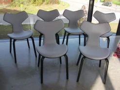 Fritz Hansen Stuhlsets|6-er Set Stuhl Grand Prix Stoff Grau Gestell Esche Schwarz