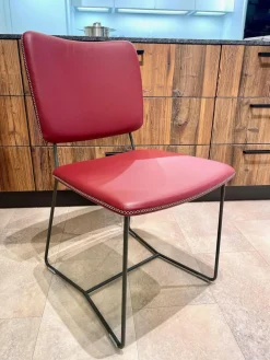 Contur Stuhlsets|4er Set Stuhl Gubio Echtleder Azalee Rot Schlittengestell Umbragrau Grau Ziernaht Kreuzstich Naturell Weiß