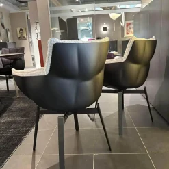 B&B Italia Stuhlsets|2er Set Stuhl Husk Stoff Sambuco 2619100 Weiß Schale Polyurethanharz Anthrazit Gestell Schwarz Verchromt Lackiert