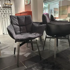 B&B Italia Stuhlsets|4-er Set Stuhl Husk Stoff Serle Grau Blau Schale Polyurethanharz Anthrazit Gestell Schwarz Verchromt Lackiert