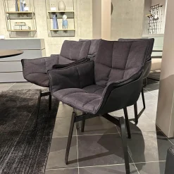 B&B Italia Stuhlsets|4-er Set Stuhl Husk Stoff Serle Grau Blau Schale Polyurethanharz Anthrazit Gestell Schwarz Verchromt Lackiert