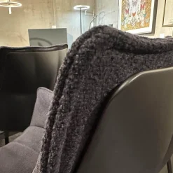 B&B Italia Stuhlsets|4-er Set Stuhl Husk Stoff Serle Grau Blau Schale Polyurethanharz Anthrazit Gestell Schwarz Verchromt Lackiert