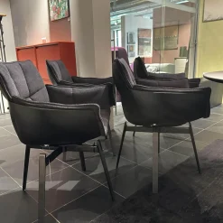 B&B Italia Stuhlsets|4-er Set Stuhl Husk Stoff Serle Grau Blau Schale Polyurethanharz Anthrazit Gestell Schwarz Verchromt Lackiert