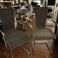 Bacher Stuhlsets|2er Set Stuhl Jimmy 0081 Geflecht Grau Gestell Metall Hochglanz Verchromt