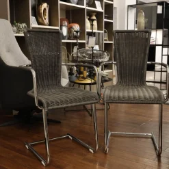 Bacher Stuhlsets|2er Set Stuhl Jimmy 0081 Geflecht Grau Gestell Metall Hochglanz Verchromt