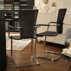 Bacher Stuhlsets|2er Set Stuhl Jimmy 0081 Geflecht Grau Gestell Metall Hochglanz Verchromt