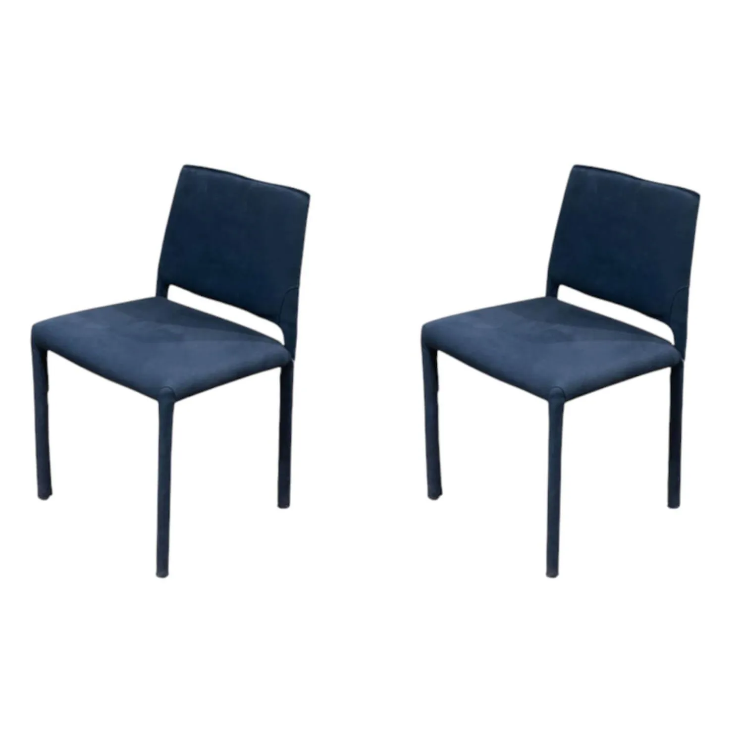 Riva1920 Stuhlsets|2er Set Stuhl Kau Soft Leder Nabuk Dunkelblau Gestell Metallrahmen Mit Leder Bezogen Dunkelblau