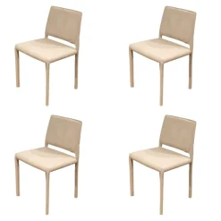 Riva1920 Stuhlsets|4er Set Stuhl Kau Soft Leder Camoscio Beige Gestell Metallrahmen Mit Leder Bezogen Beige