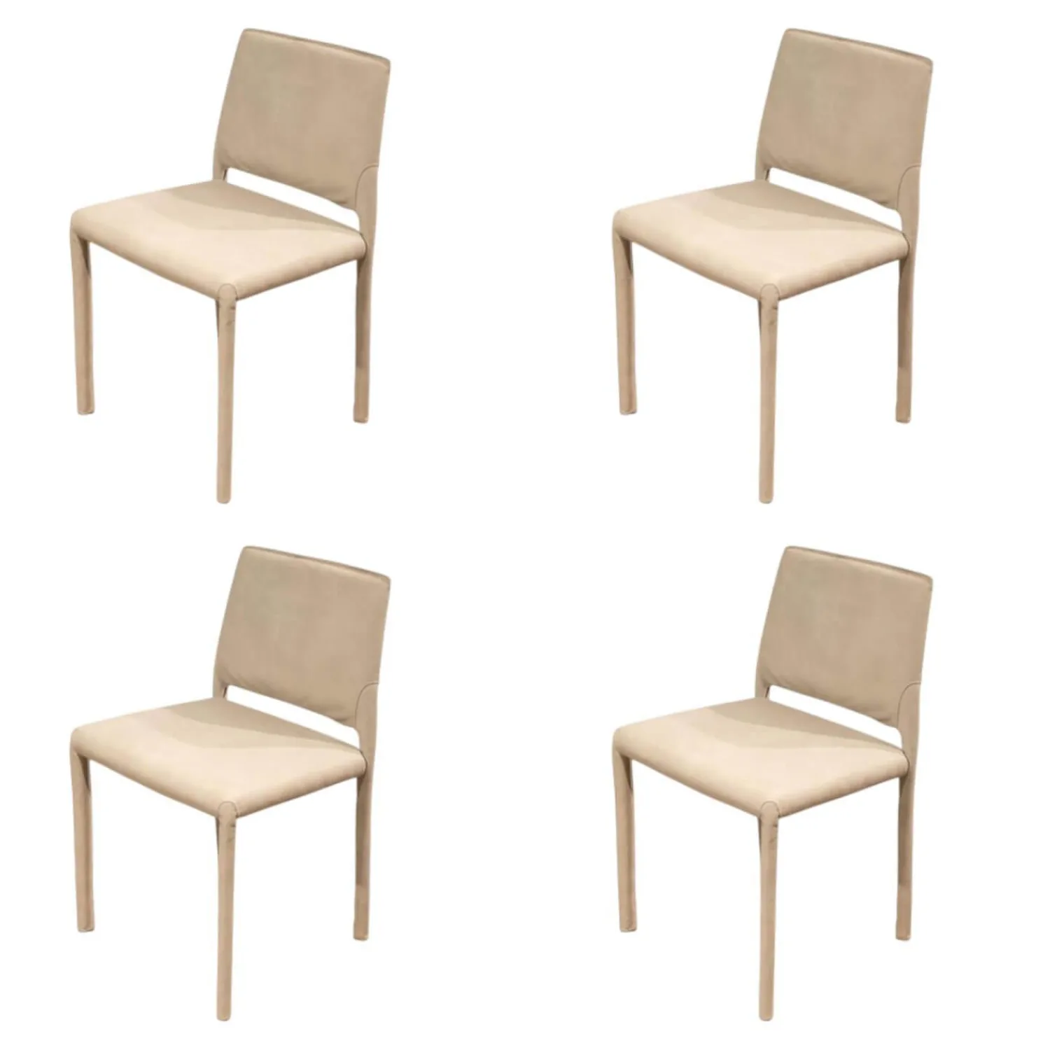 Riva1920 Stuhlsets|4er Set Stuhl Kau Soft Leder Camoscio Beige Gestell Metallrahmen Mit Leder Bezogen Beige