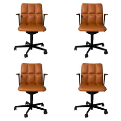 Walter Knoll Bürostühle|Stuhlsets|4er Set Stuhl Leadchair Management Leder Napoli Cognac Braun Gestell Schwarz Matt Pulverbeschichtet Füße Rollen Schwarz