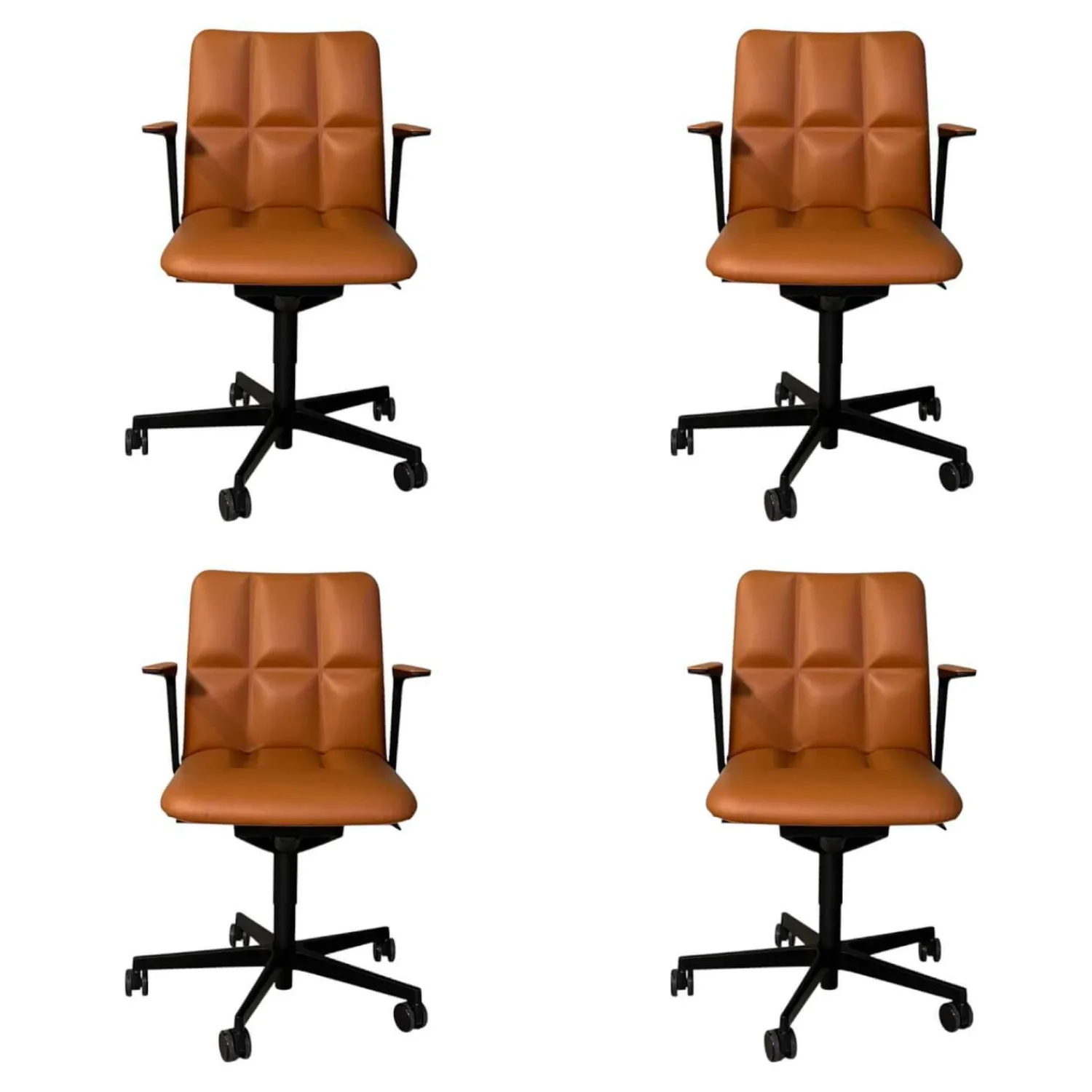 Walter Knoll Bürostühle|Stuhlsets|4er Set Stuhl Leadchair Management Leder Napoli Cognac Braun Gestell Schwarz Matt Pulverbeschichtet Füße Rollen Schwarz