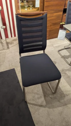 Venjakob Stuhlsets|6er Set Stuhl Lilli Stoff Tritex Titan Blau Kopfstück Nussbaum Gölt Gestell Edelstahloptik Poliert