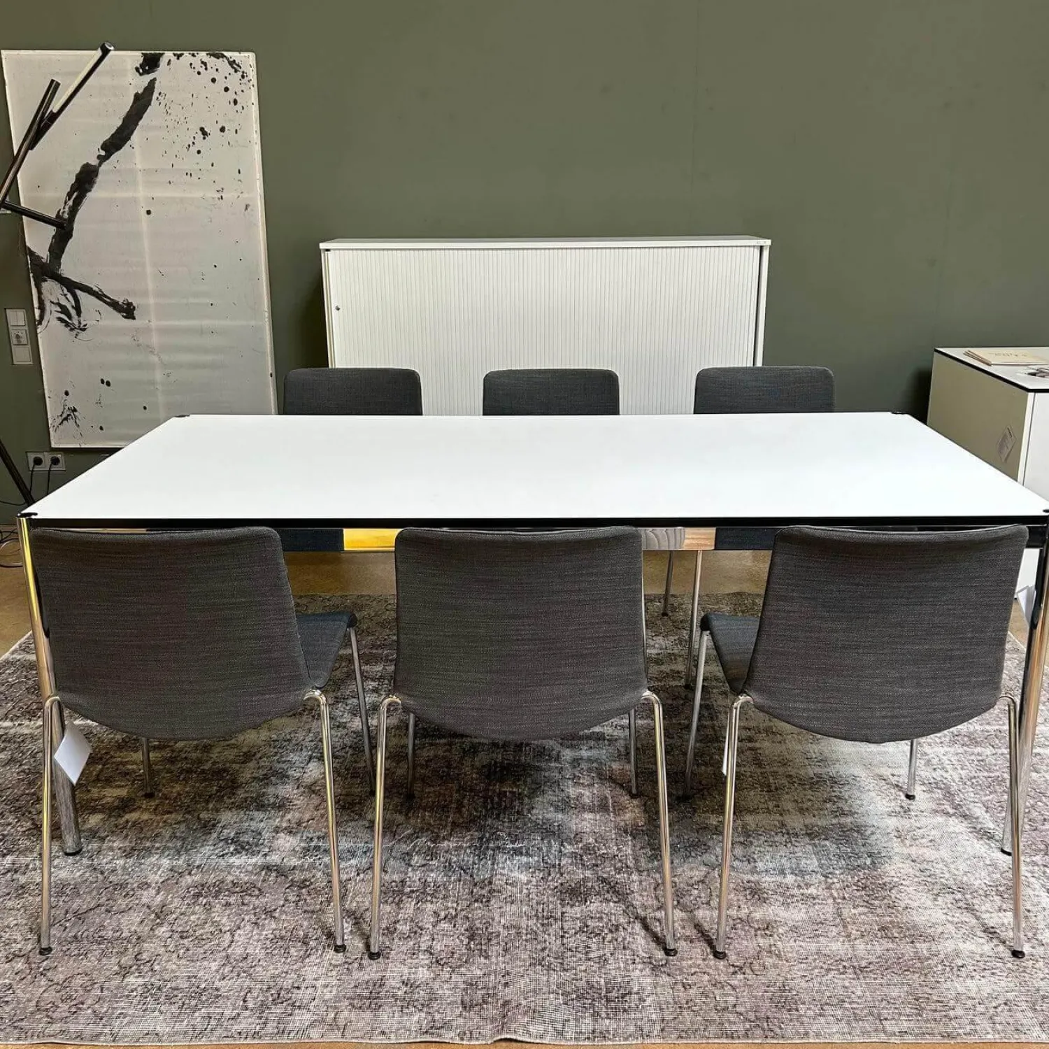 Walter Knoll Stuhlsets|6er Set Stuhl Liz 1300 Stoff Bora Slate Grau Gestell Hochglanz Verchromt Stapelbar Mit Kunststoffgleitern