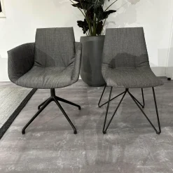 Team 7 Stuhlsets|6er Set Stuhl Lui Und Grand Lui Bezug Stoff Canvas 154 Grau Außen Leder Origon Schwarz 70240 Drahtgestell Schwarz Matt Pulverbeschichtet