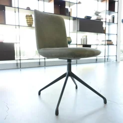 Riva1920 Stuhlsets|4er Set Stuhl Materia Soft Leder Nabuk Nubuk 104 Salvia Grau Aluminiumgestell Base Irondust Schwarz Drehbar