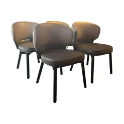 Wittmann Stuhlsets|4er Set Stuhl Morton 22194 Leder Toro Taube Braun Grau Füße Esche Schwarz Lackiert