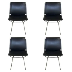MDF Italia Stuhlsets|4er Set Stuhl Neil Leather And Stool Sattelleder Schwarz Gestell Chrom Schwarz