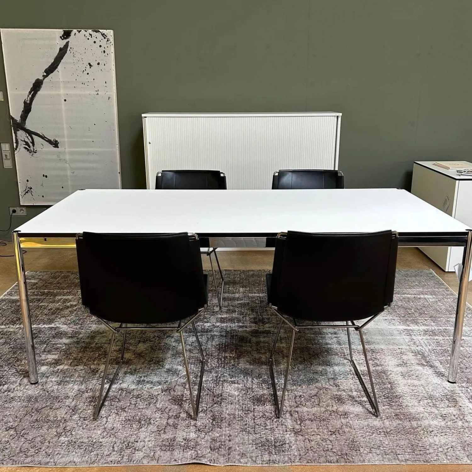 MDF Italia Stuhlsets|4er Set Stuhl Neil Leather And Stool Sattelleder Schwarz Gestell Chrom Schwarz