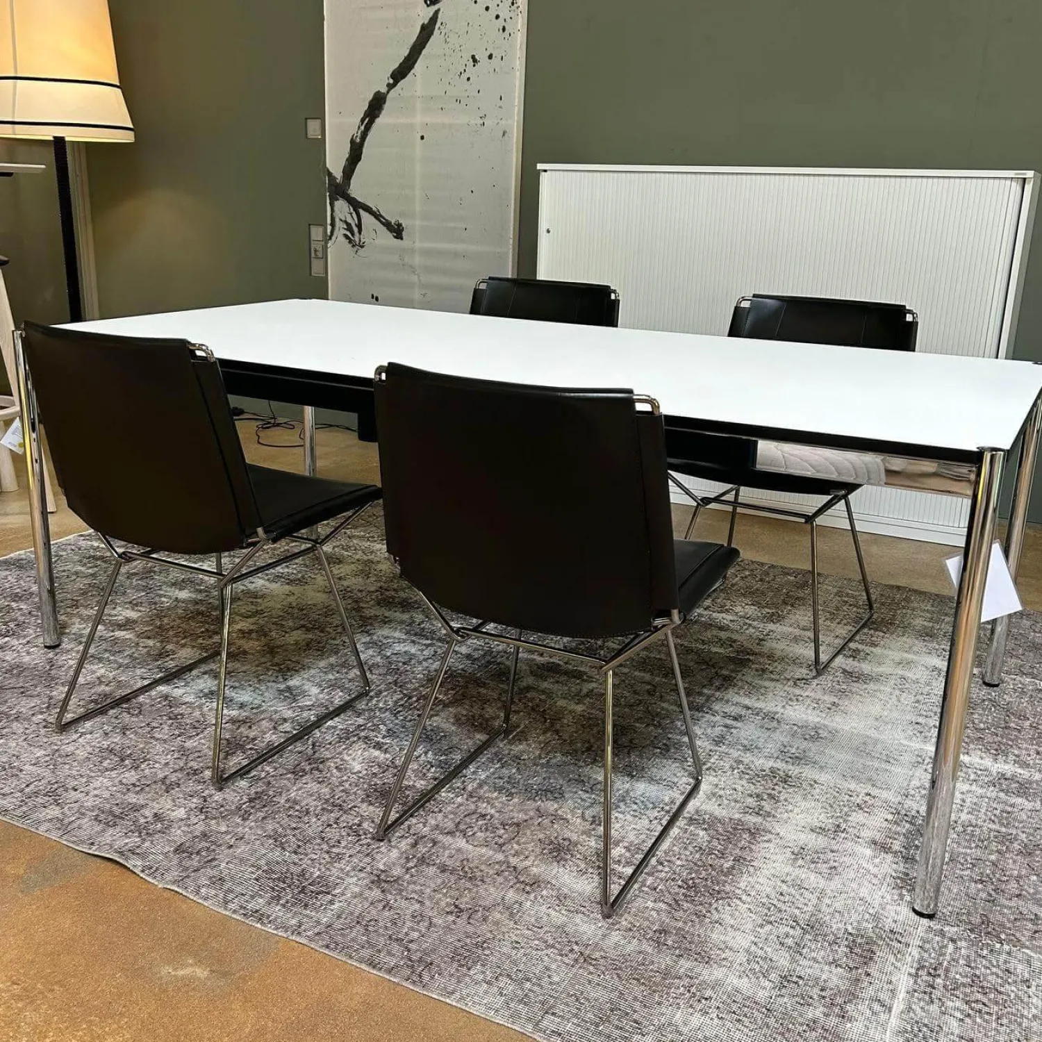 MDF Italia Stuhlsets|4er Set Stuhl Neil Leather And Stool Sattelleder Schwarz Gestell Chrom Schwarz