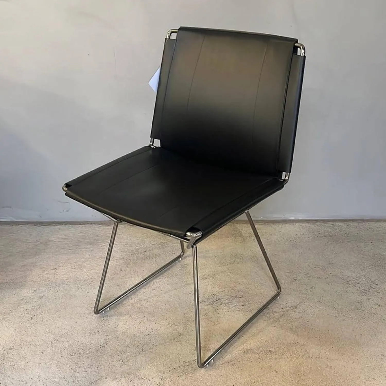 MDF Italia Stuhlsets|4er Set Stuhl Neil Leather And Stool Sattelleder Schwarz Gestell Chrom Schwarz