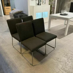 Hülsta Stuhlsets|4er Set Stuhl Now Dining S21 Flachgewebe Anthrazit Metallgestell Kufen Chrom