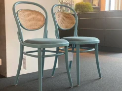 Tonon Stuhlsets|2er Set Stuhl Nr.20 Sitz Gepolstert Buche Lackiert Opal Blau Rückenlehne Rohrgeflecht