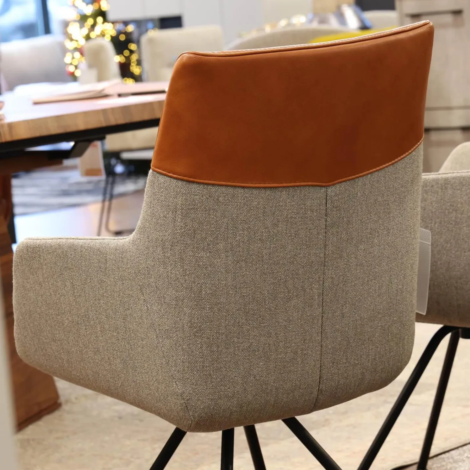 Gealux Stuhlsets|2er Set Stuhl Orlando Leder Polo 10 93 Braun Und Stoff Miuna 75 Grau Gestell Metall Schwarz