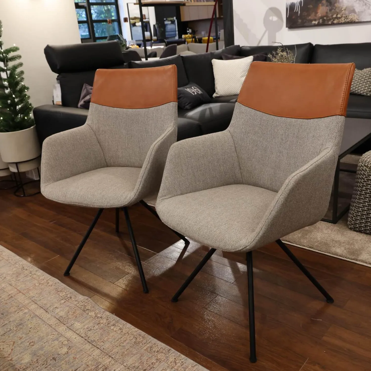 Gealux Stuhlsets|2er Set Stuhl Orlando Leder Polo 10 93 Braun Und Stoff Miuna 75 Grau Gestell Metall Schwarz