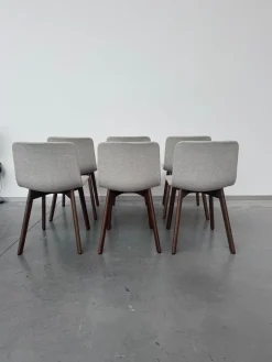 Fredericia Stuhlsets|6er Set Stuhl Pato Stoff Kvadrat Clay 0012 Grau Gestell Geräucherte Eiche Gebeizt Und Lackiert Mit Gleitern