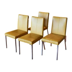 Bree's New World Stuhlsets|4er Set Stuhl Penthouse Leder Gelb Gestell Silber