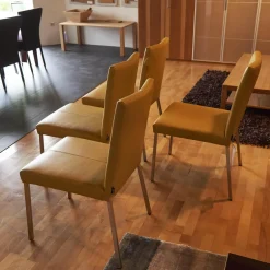 Bree's New World Stuhlsets|4er Set Stuhl Penthouse Leder Gelb Gestell Silber